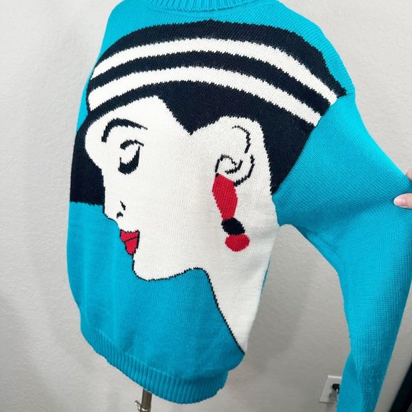 Vintage 80s Art Deco Woman Wool Blend Sweater - Picture 3 of 9